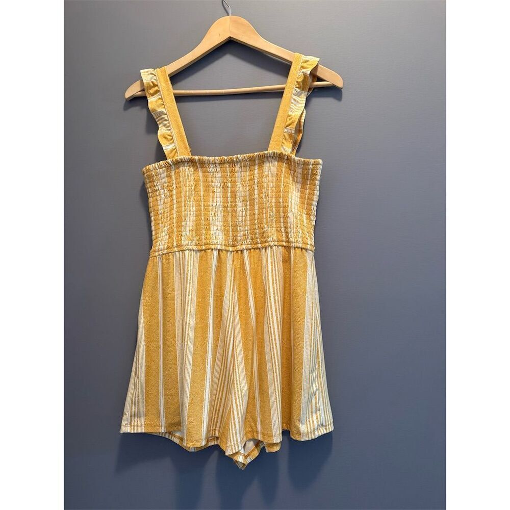 Derek Heart Women's Large Yellow Striped Sleeveless Romper Coquette Dainty - Picture 4 of 10